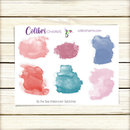 By the Sea Watercolor Splotches Planner Stickers | Seaside Paint Swatch Stickers | Holiday Planner