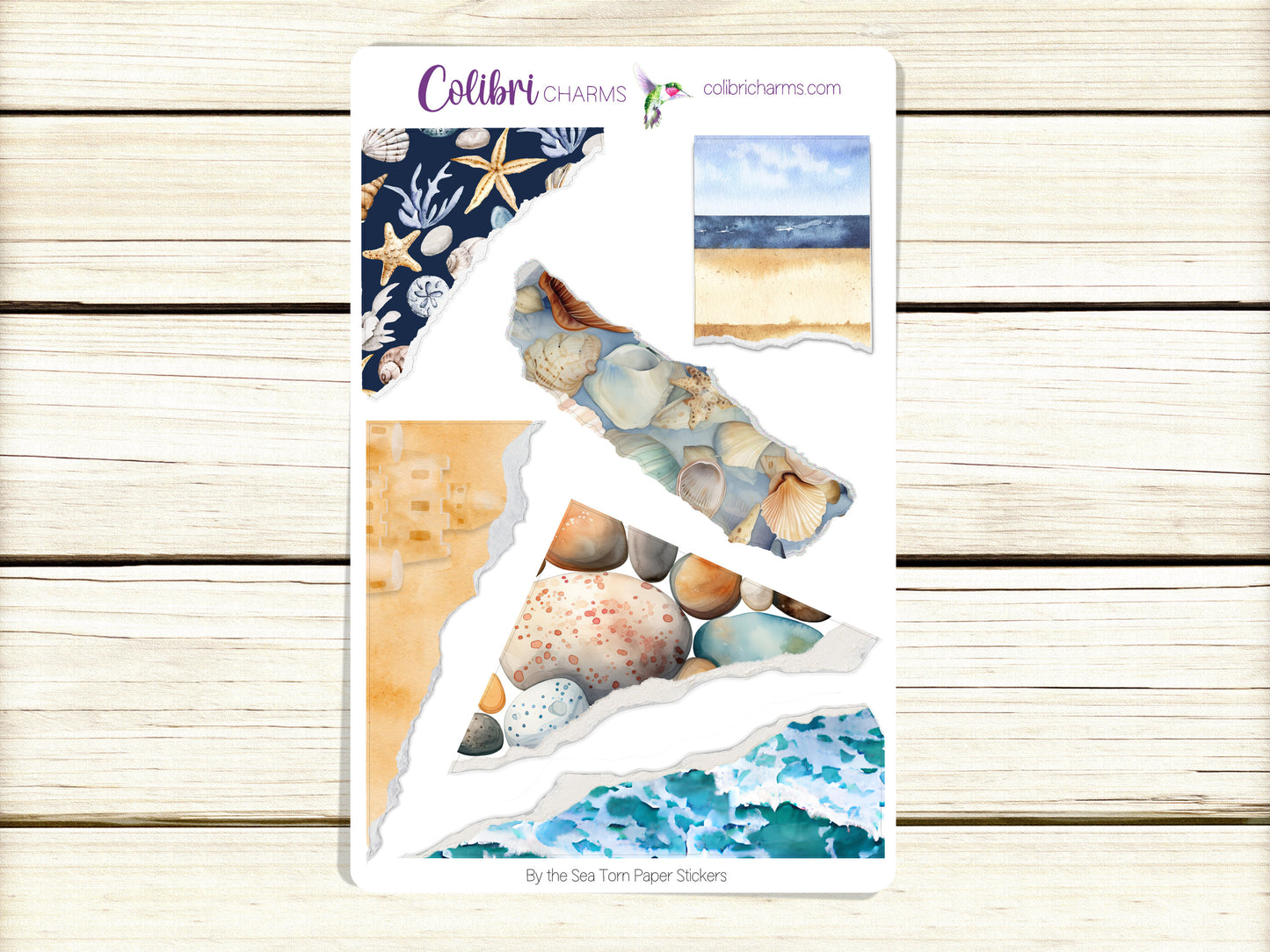 By the Sea Torn Paper Stickers | Seaside Deco Planner Stickers | Beach Distressed Ripped Paper