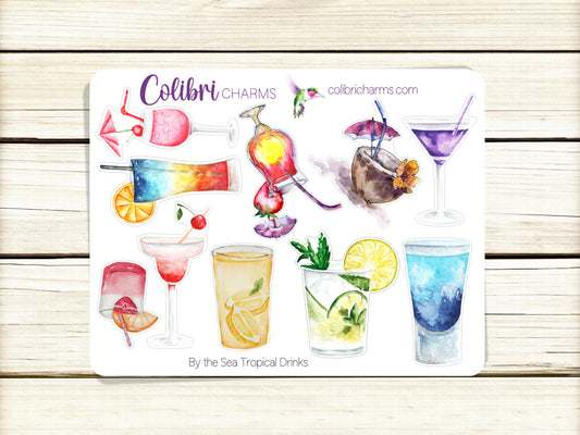 Tropical Drinks | Cocktail Stickers | By the Sea Planner Stickers | Vacation Stickers | Seasonal Planner Stickers