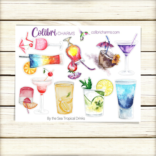 Tropical Drinks | Cocktail Stickers | By the Sea Planner Stickers | Vacation Stickers | Seasonal Planner Stickers
