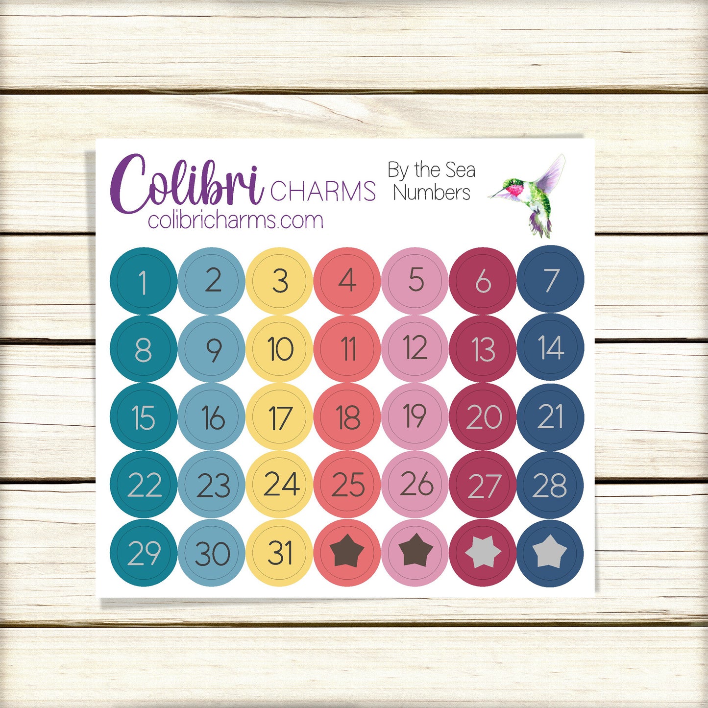 By the Sea Brushstroke Days of the Week Planner Stickers | Colorful Watercolor DOTW | Number Stickers | Date Dots