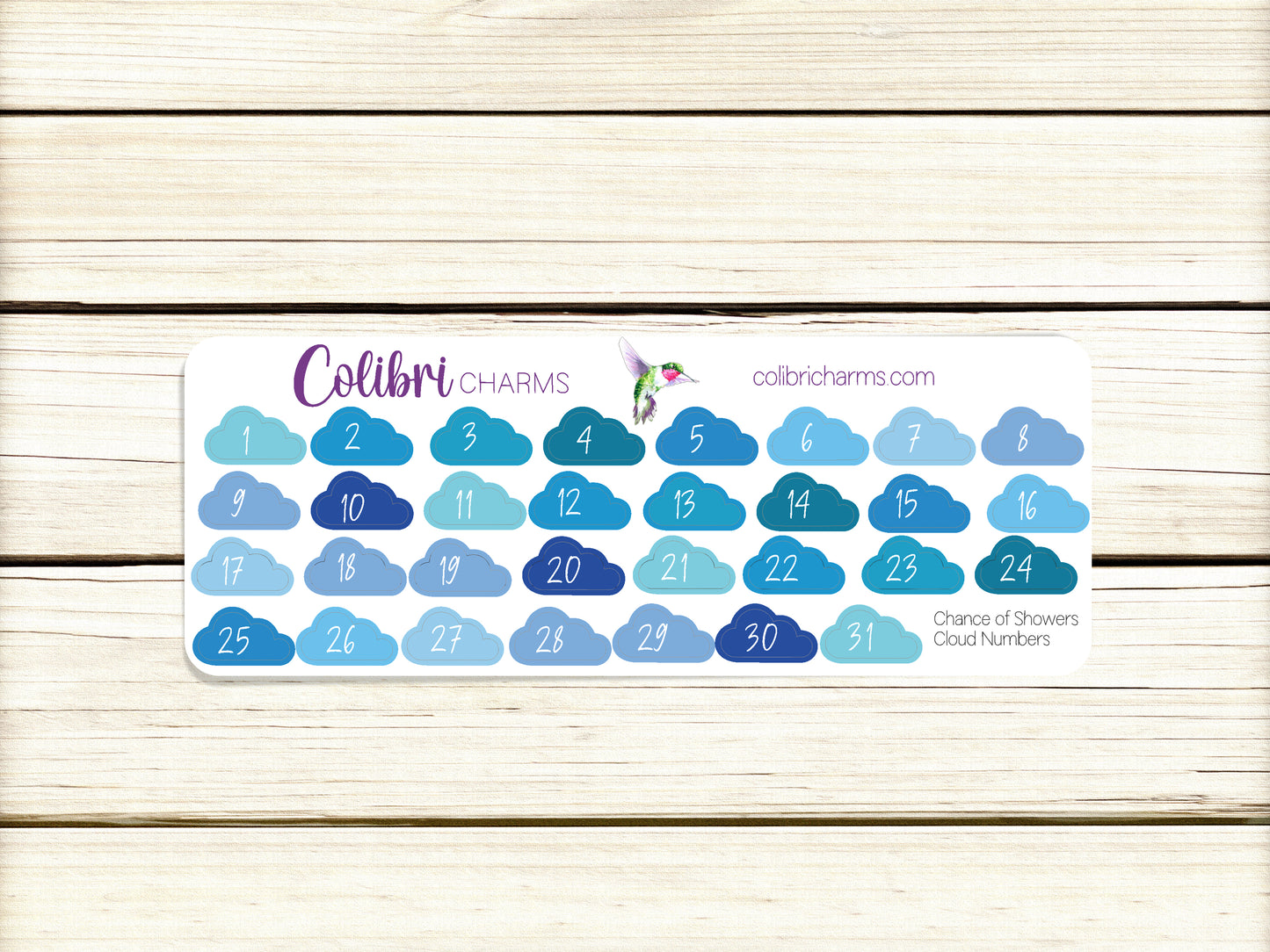 Blue Brushstroke Days of the Week Planner Stickers | Clouds Date Dots | Chance of Showers Watercolor DOTW Stickers | Number Stickers | Date Stickers