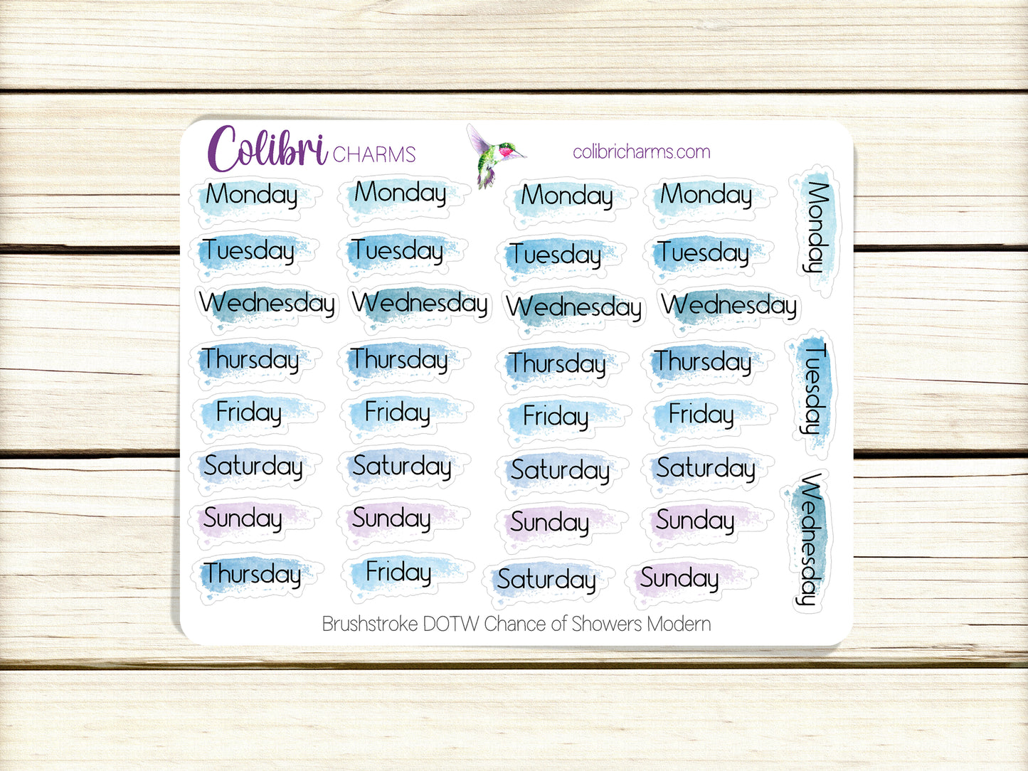 Blue Brushstroke Days of the Week Planner Stickers | Clouds Date Dots | Chance of Showers Watercolor DOTW Stickers | Number Stickers | Date Stickers