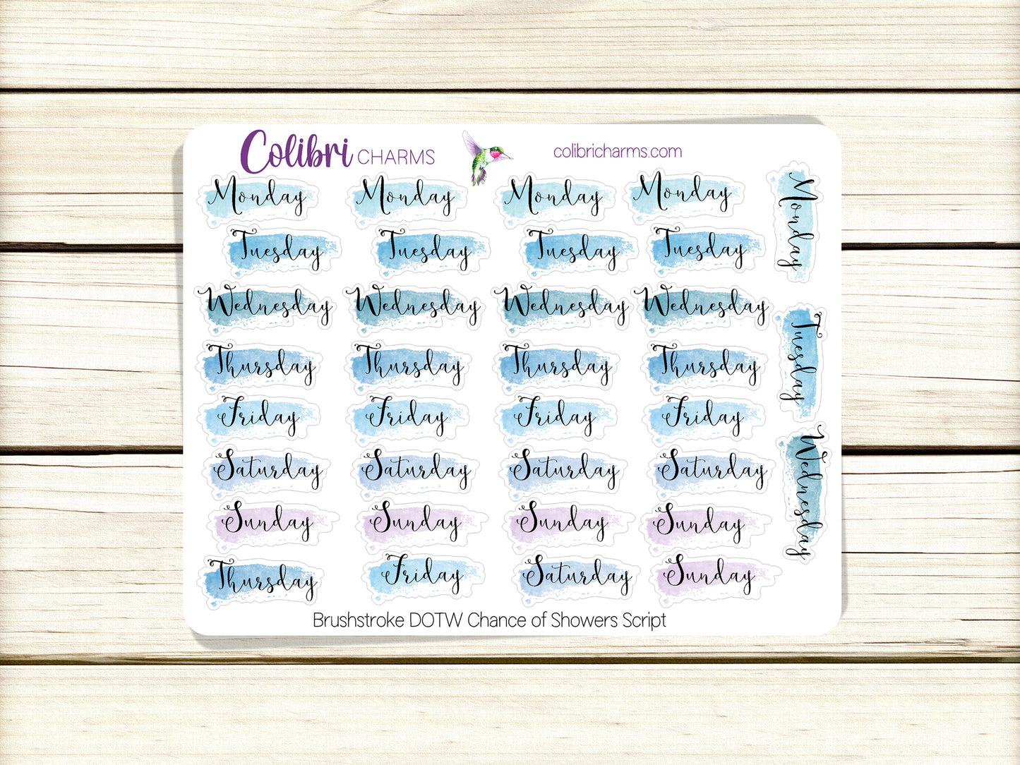 Blue Brushstroke Days of the Week Planner Stickers | Clouds Date Dots | Chance of Showers Watercolor DOTW Stickers | Number Stickers | Date Stickers