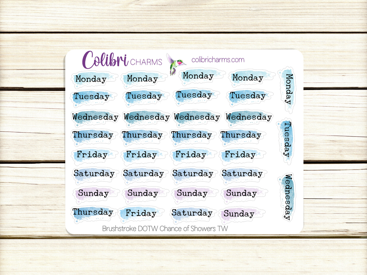 Blue Brushstroke Days of the Week Planner Stickers | Clouds Date Dots | Chance of Showers Watercolor DOTW Stickers | Number Stickers | Date Stickers