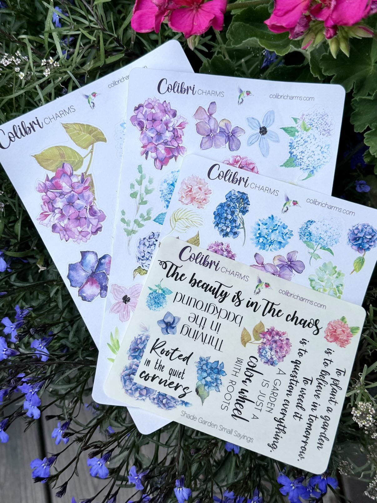Shade Garden Planner Stickers, Hydrangea Stickers, Hand-painted Deco, Summer Planner Sticker Kit, Seasonal Planner Stickers