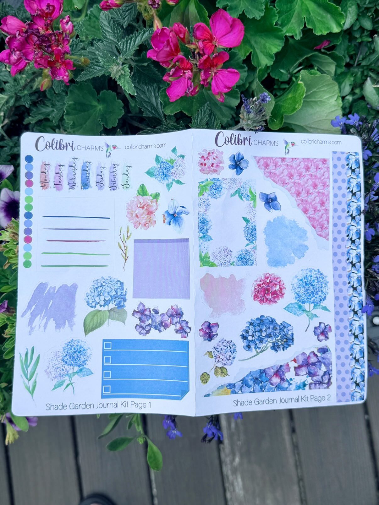Shade Garden Journal Kit, Planner  Stickers, Hydrangea Journaling, Floral Bujo Kit, Seasonal Planner Stickers
