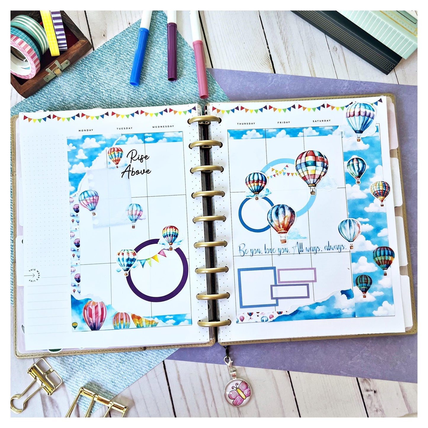 Sky's The Limit Journal Kit | Planner  Stickers | Summer Blue Skies Journaling | Hot Air Balloon Bujo Kit | Seasonal Planner Stickers