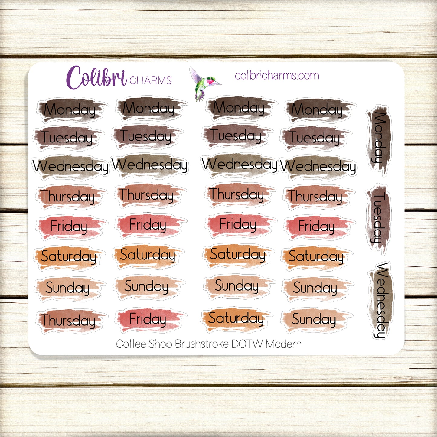 Coffee Shop Brushstroke Days of the Week Planner Stickers | Neutral Watercolor DOTW | Number Stickers | Date Dots