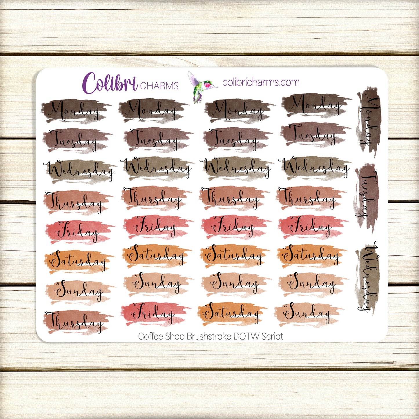 Coffee Shop Brushstroke Days of the Week Planner Stickers | Neutral Watercolor DOTW | Number Stickers | Date Dots