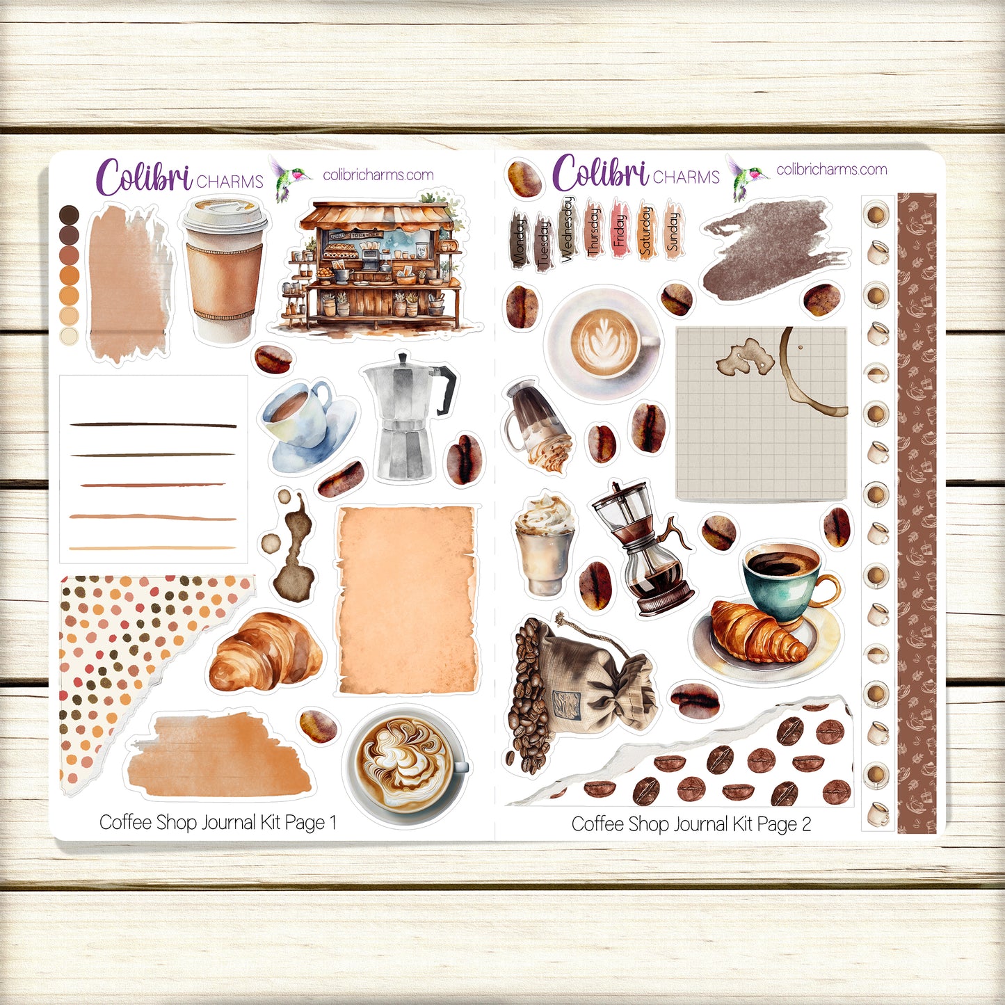 Coffee Shop Journal Kit | Tea Lover's Planner Decor | Coffee Lover Stickers | Planner Stickers | Bullet | Bujo