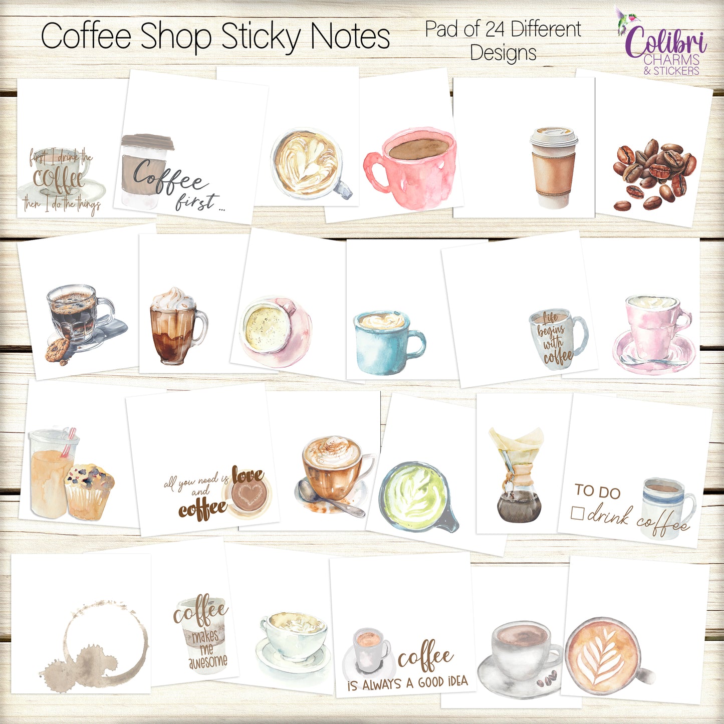 Coffee Lovers Sticky Notes | Pad of 24 Coffee Addict Post Its | Cup of Joe Stickies | Caffeine Lovers' Stationary | Teacher Gift | Mom