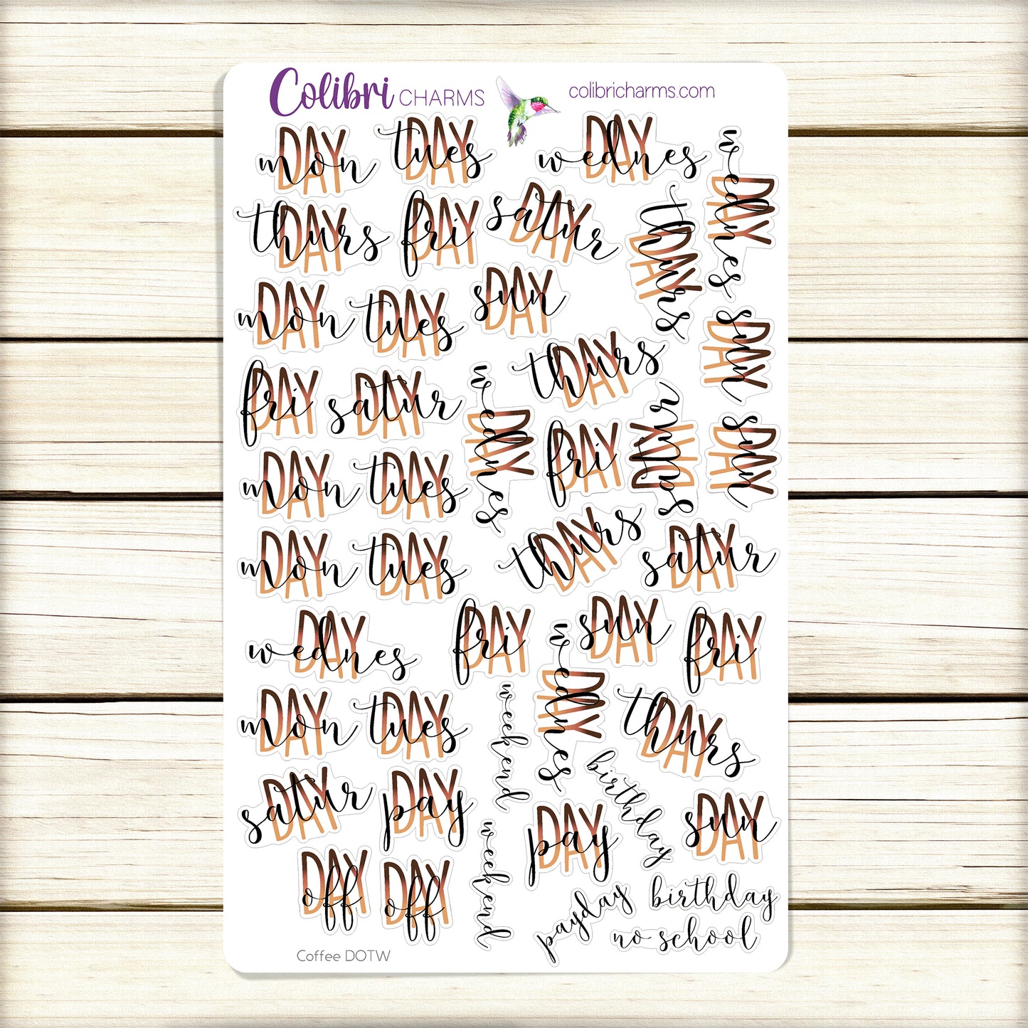 Days of the Week Planner Stickers, Coffee DOTW Stickers