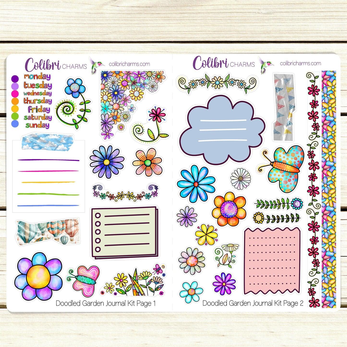 Doodled Garden Journal Kit | Planner  Stickers | Whimsical Floral Journaling | Hand Drawn Bujo Kit | Seasonal Planner Stickers