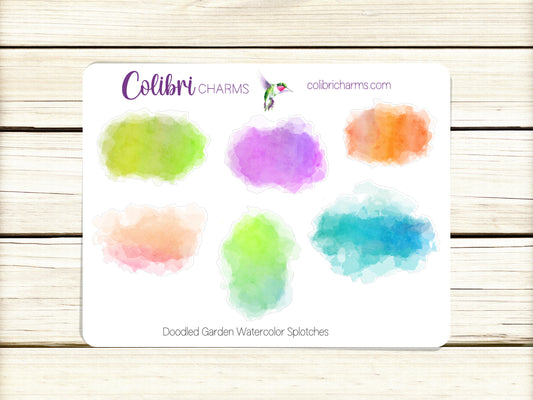 Doodled Garden Watercolor Splotches Planner Stickers | Colorful Paint Swatch Stickers | Summer Planner