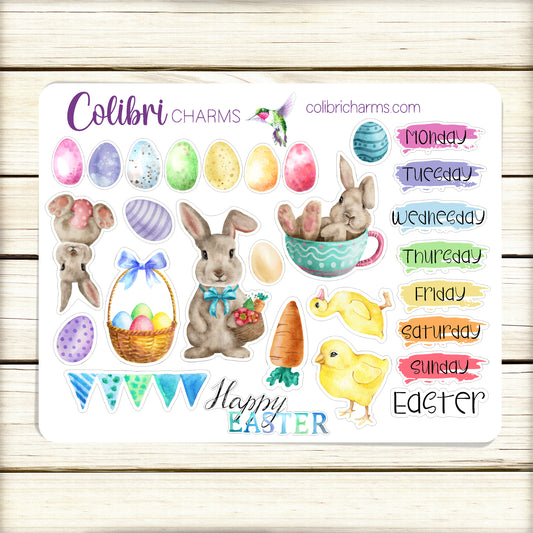 Easter Week Planner Stickers | Watercolor Easter Stickers | Holiday Sticker Sheet | Seasonal Planner Stickers