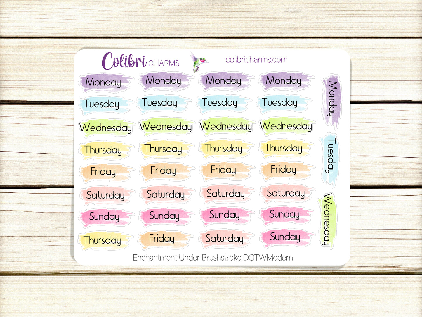 Enchantment Brushstroke Days of the Week Planner Stickers  | Watercolor DOTW Stickers | Colorful Daily Stickers | Date Dots | Date Stickers