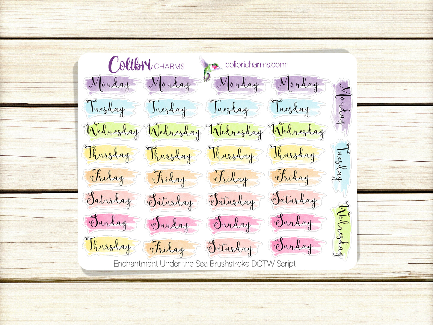 Enchantment Brushstroke Days of the Week Planner Stickers  | Watercolor DOTW Stickers | Colorful Daily Stickers | Date Dots | Date Stickers