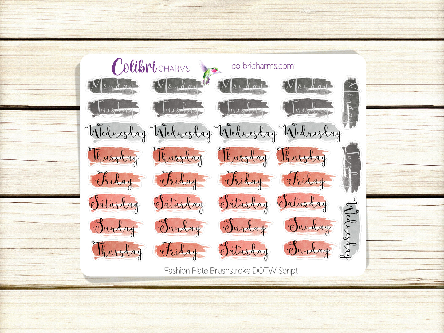 Fashion Plate Brushstroke Days of the Week Planner Stickers, Colorful Watercolor DOTW, Number Stickers, Date Dots