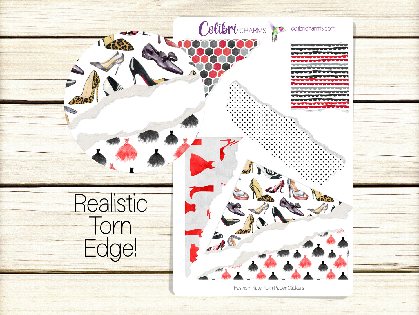 Fashion Plate Torn Paper Stickers, Couture Deco Planner Stickers, Distressed Ripped Paper
