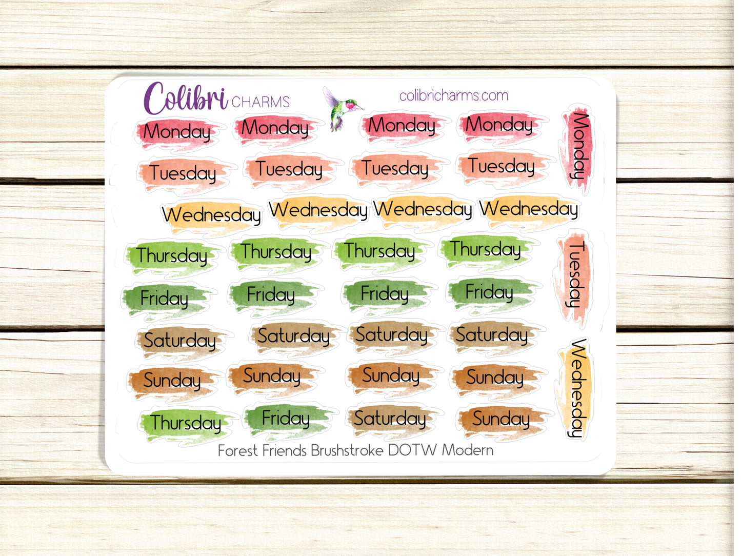 Forest Friends Brushstroke Days of the Week Planner Stickers | Autumn Watercolor DOTW | Number Stickers | Date Dots