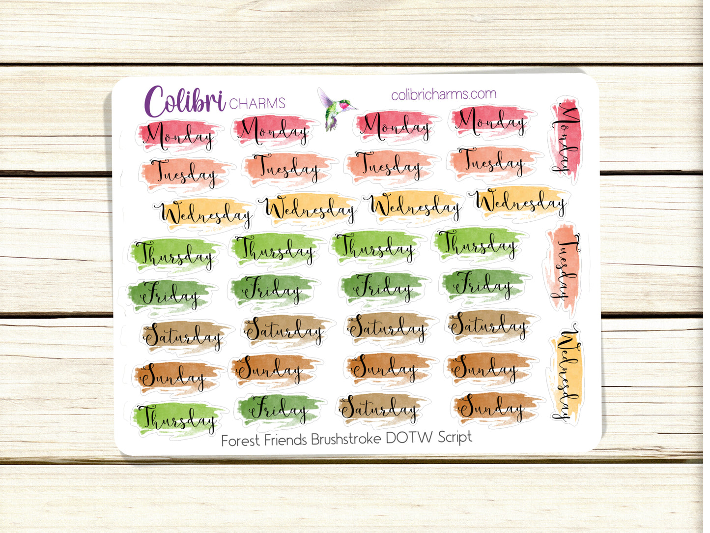 Forest Friends Brushstroke Days of the Week Planner Stickers | Autumn Watercolor DOTW | Number Stickers | Date Dots