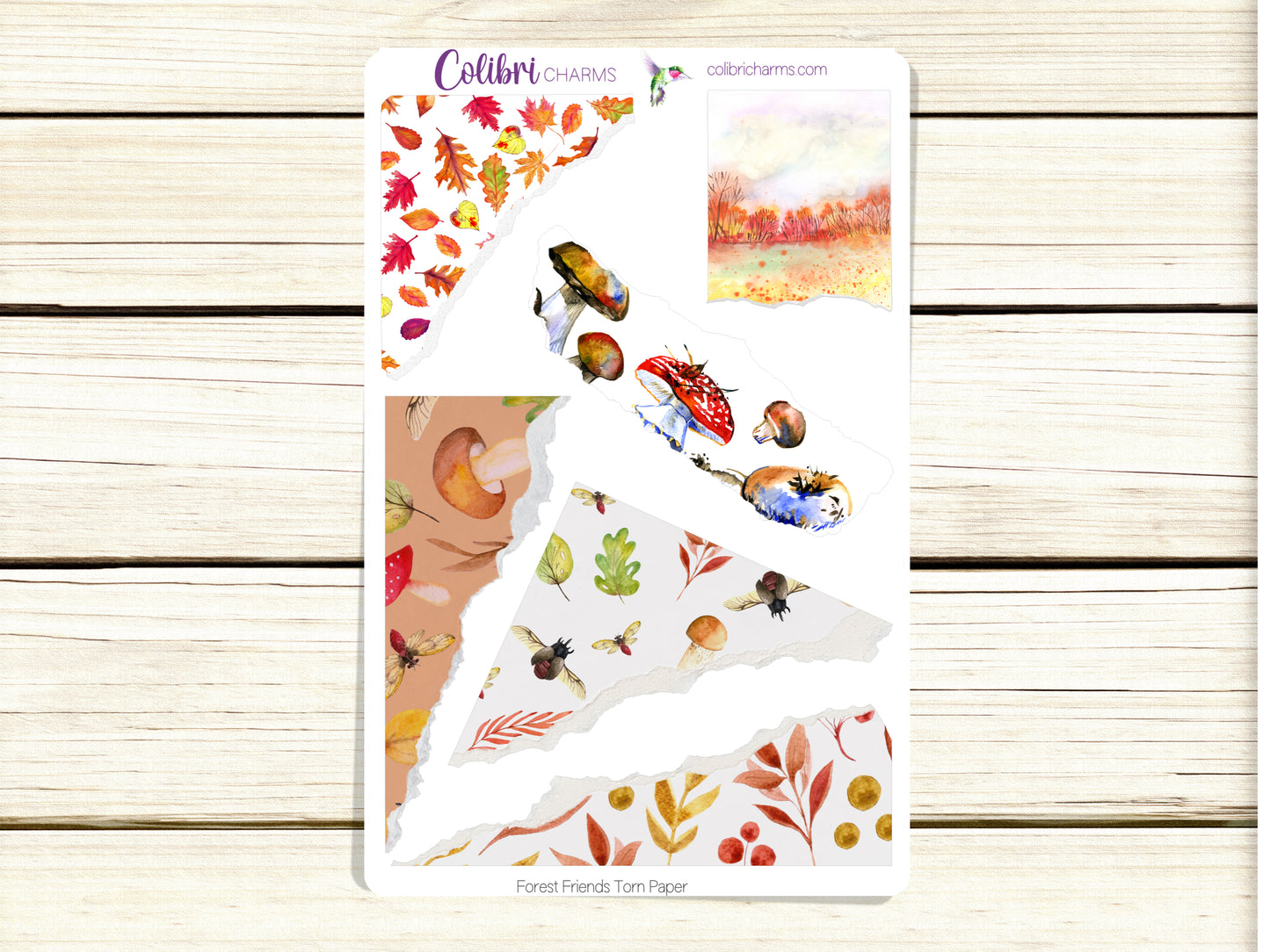 Forest Friends Torn Paper Stickers | Autumn Animals | Fall Deco Planner Stickers | Distressed Ripped Paper