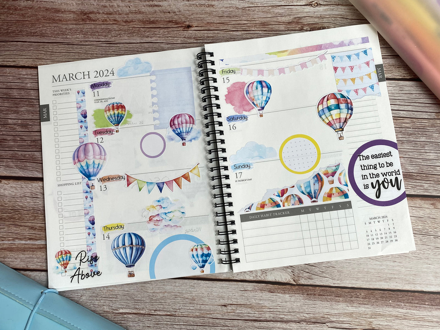 Sky's The Limit Torn Paper Stickers | Hot Air Balloon Deco Planner Stickers | Clouds Distressed Ripped Paper