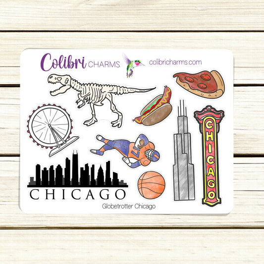 Chicago, Travel Journal Stickers, Globetrotter Destination Planner Stickers, USA Stickers, Adventure Planner Stickers