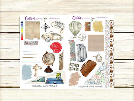 Globetrotter Journal Kit | Travel Planner Decor | Adventure Lover Stickers | Traveler's Notebook  Stickers | TN | Bullet | Bujo
