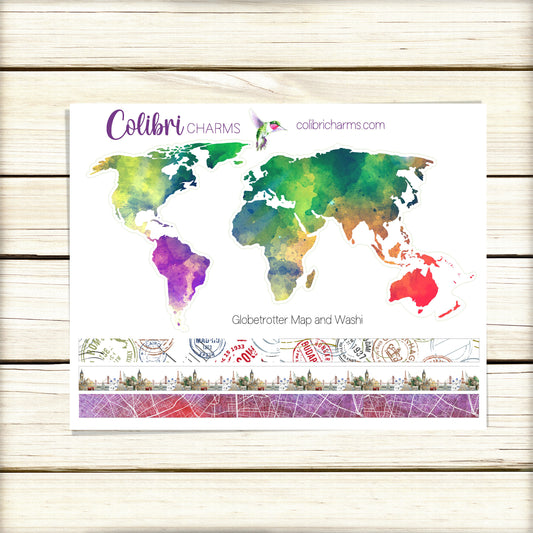Globetrotter Planner Stickers | Decorative Traveler's Stickers | World Map Stickers | TN Planner Stickers | Travel Journal