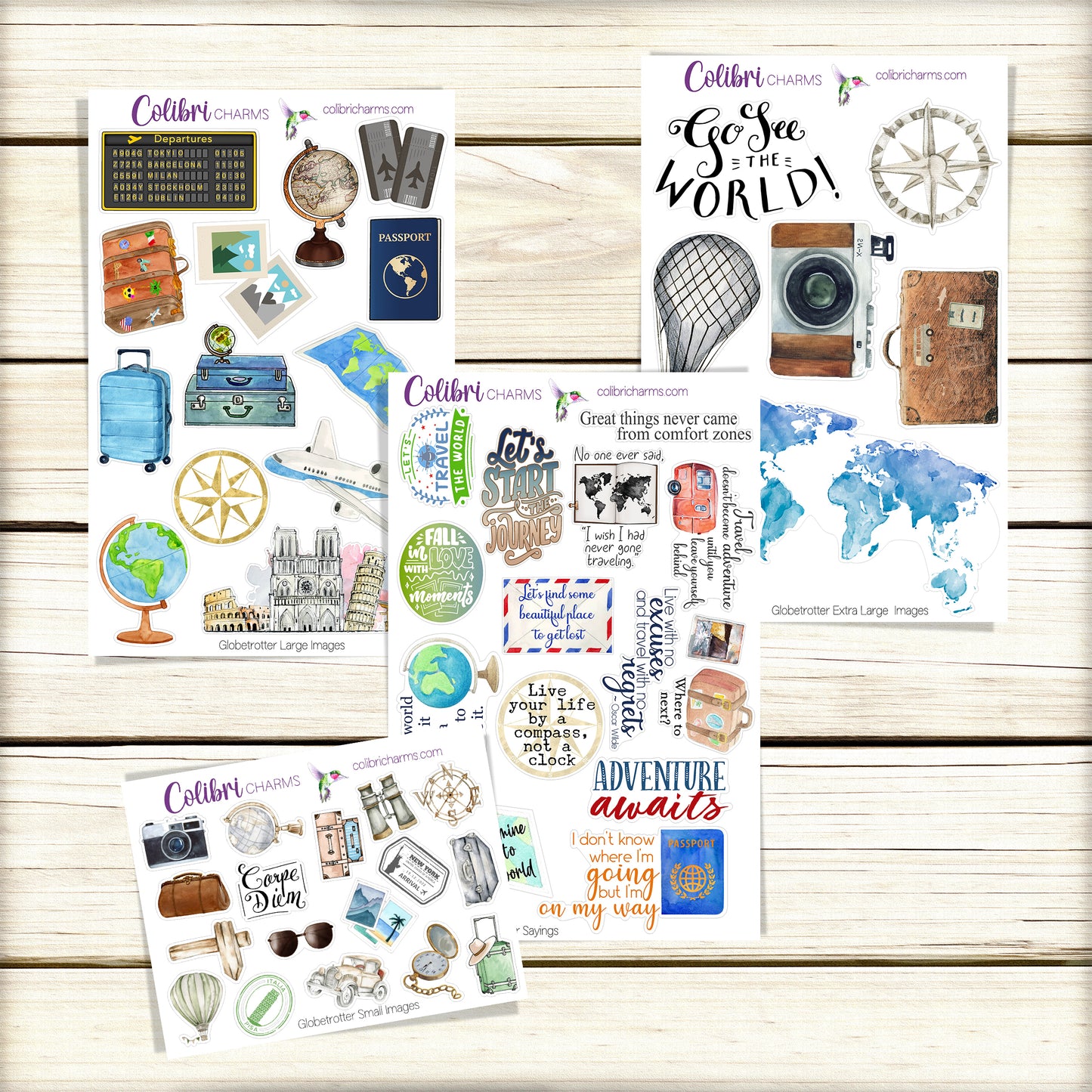 Globetrotter Planner Stickers | Travel Journal Deco Stickers | Traveler’s Notebook | World Travels Planner Sticker Kit | Seasonal Planner Stickers