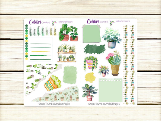 Green Thumb Journal Kit, Planner  Stickers, Houseplant Journaling, Plant Lover Bujo Kit, Seasonal Planner Stickers