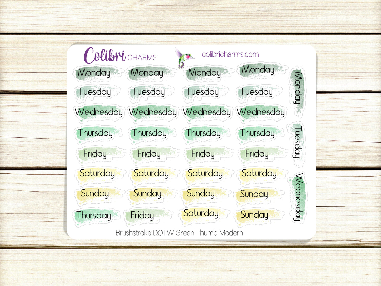 Green Thumb Brushstroke Days of the Week Planner Stickers | Watercolor DOTW Stickers | Number Stickers | Date Dots | Date Stickers