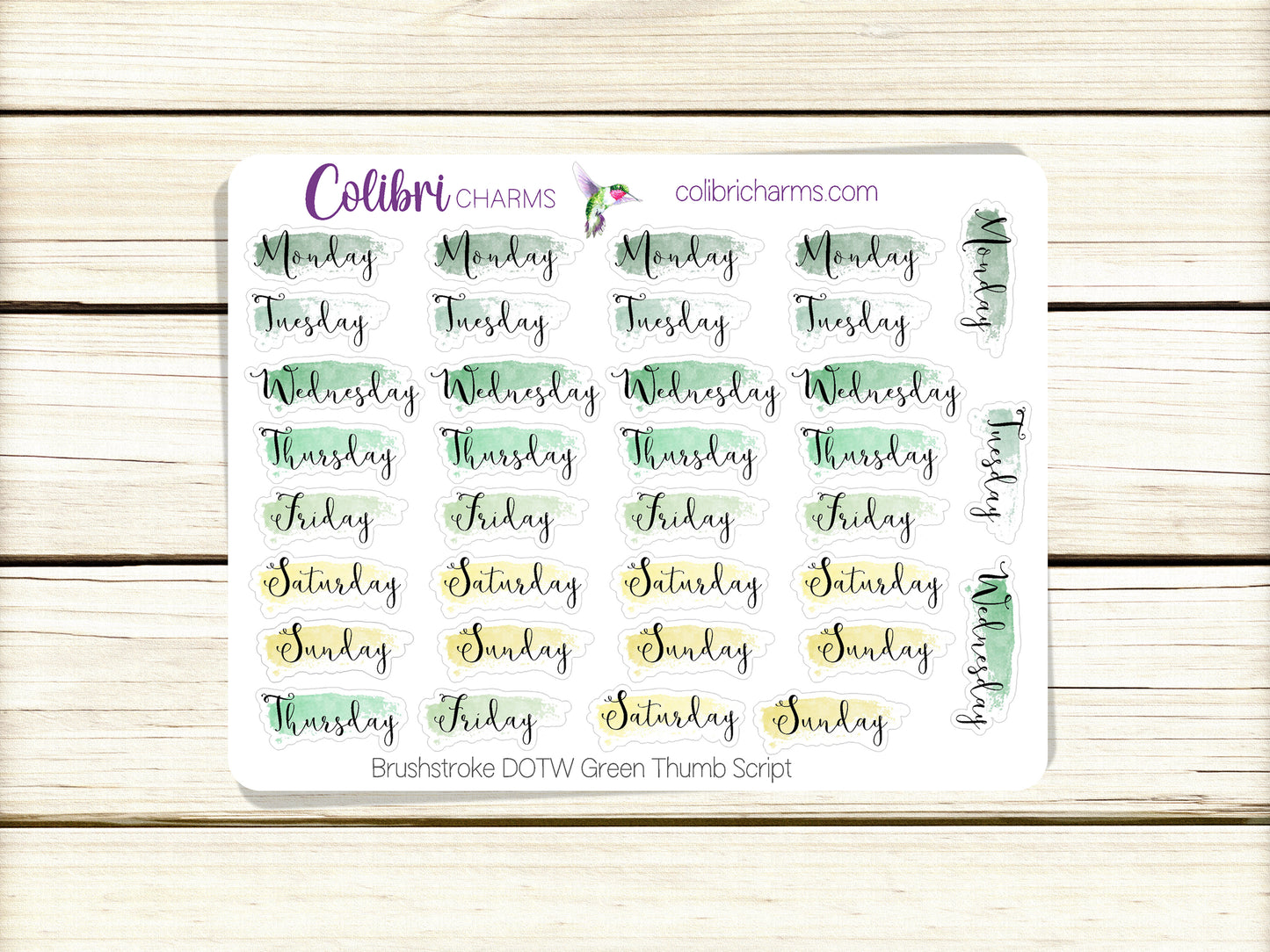 Green Thumb Brushstroke Days of the Week Planner Stickers | Watercolor DOTW Stickers | Number Stickers | Date Dots | Date Stickers