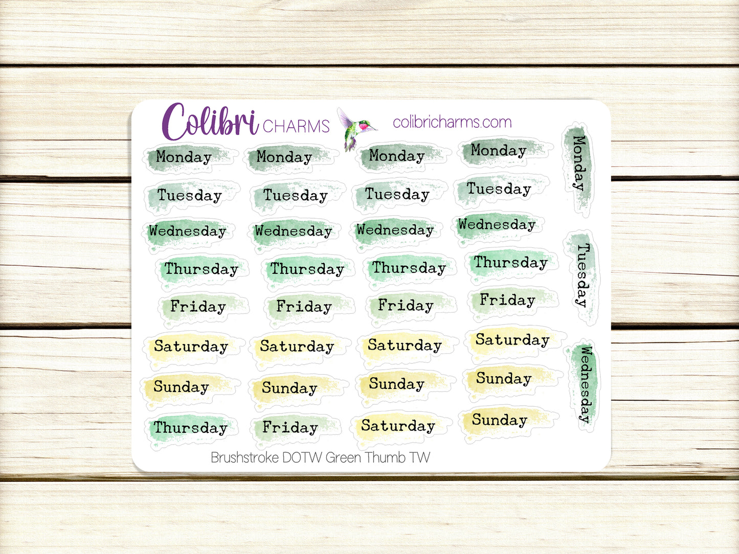 Green Thumb Brushstroke Days of the Week Planner Stickers | Watercolor DOTW Stickers | Number Stickers | Date Dots | Date Stickers