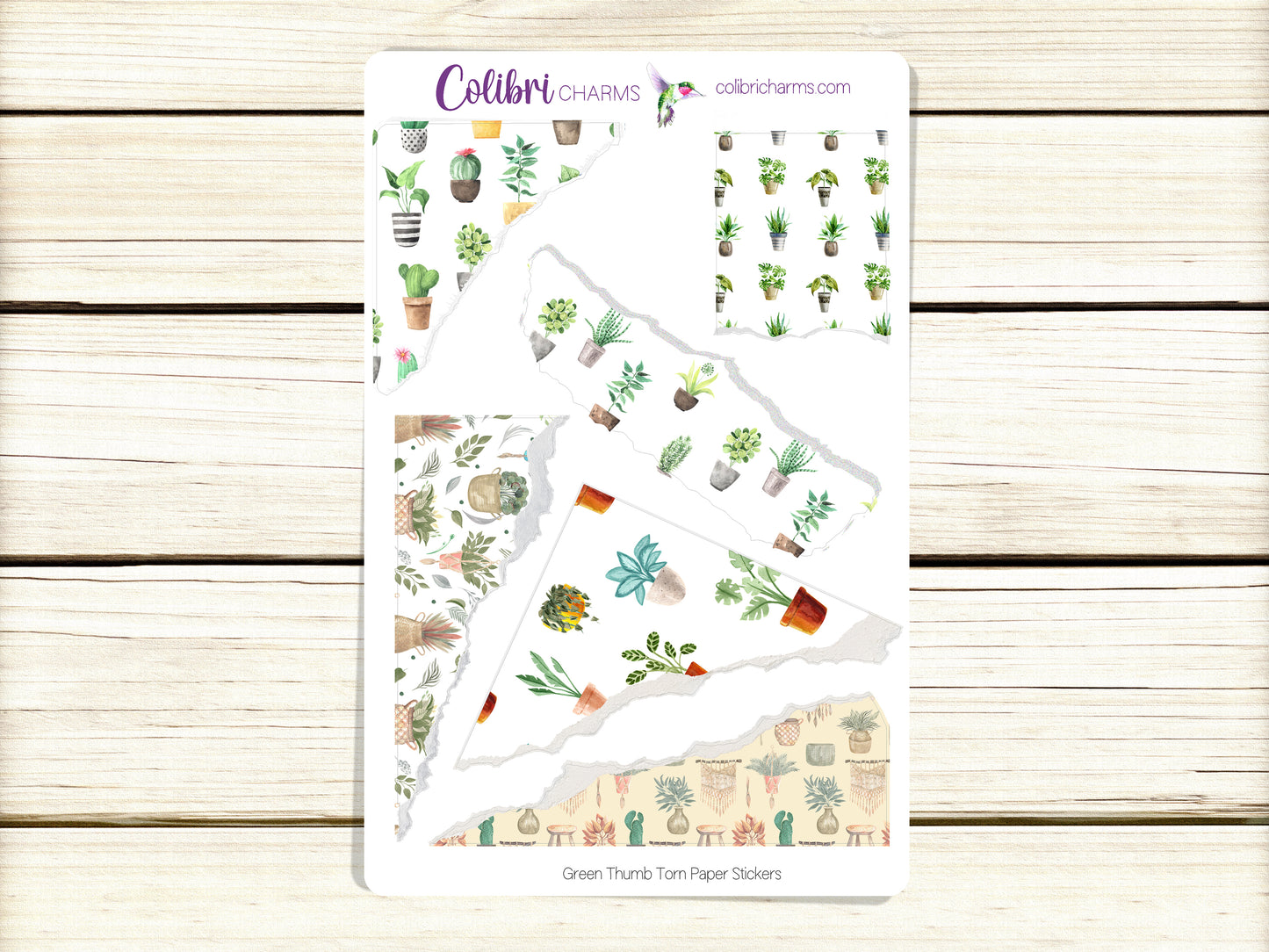 Green Thumb Torn Paper Stickers, Plant Lover Deco Planner Stickers, Distressed Ripped Paper