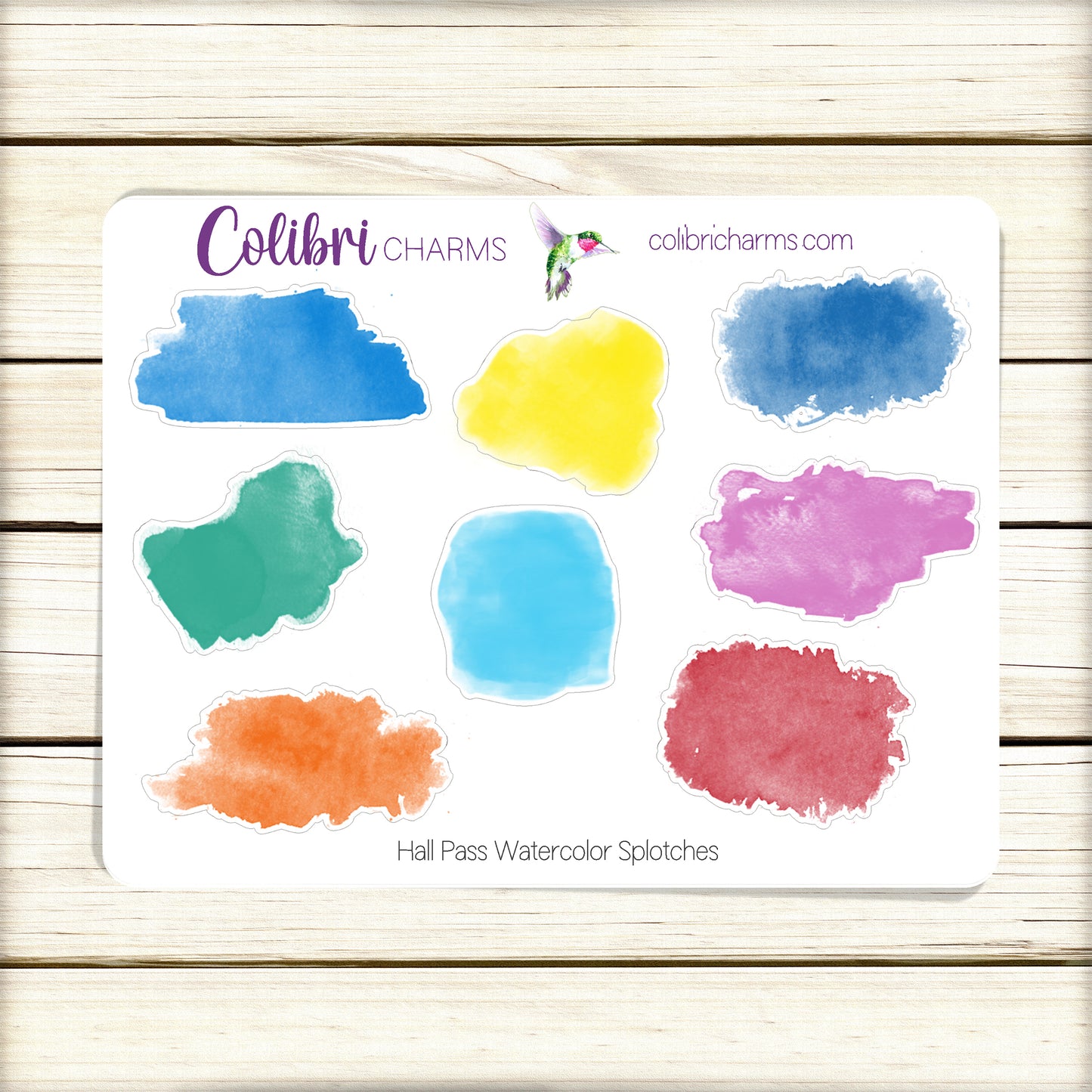 Hall Pass Watercolor Splotches Planner Stickers | Bright Paint Swatch Stickers | School Themed Planner