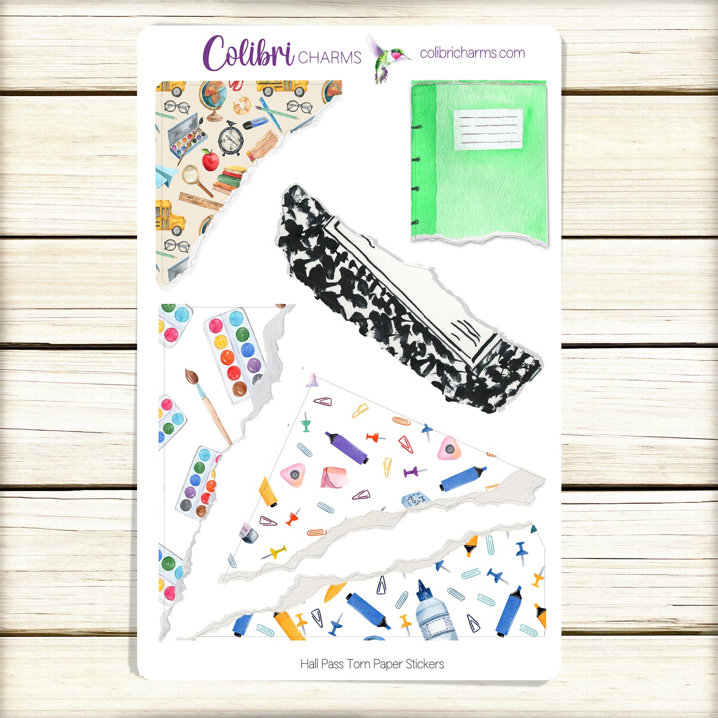 Hall Pass Torn Paper Stickers | School-Themed Deco Planner Stickers | Distressed Ripped Paper