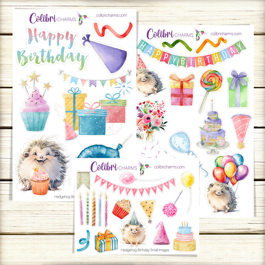 Hedgehog Birthday Planner Stickers | Celebration Stickers | Seasonal Planner Stickers | Box Stickers