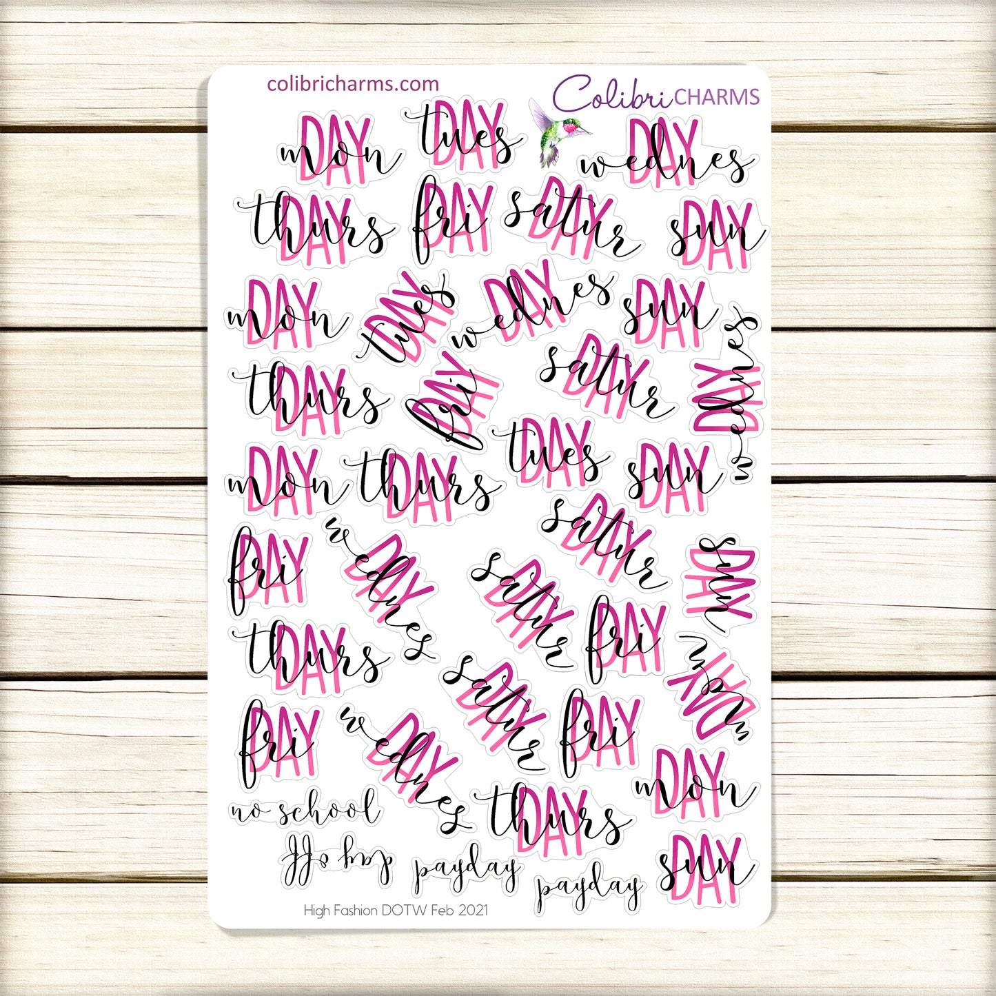 Days of the Week Planner Stickers | High Fashion DOTW Stickers | Pink and Black Daily Stickers | Seasonal Planner Stickers