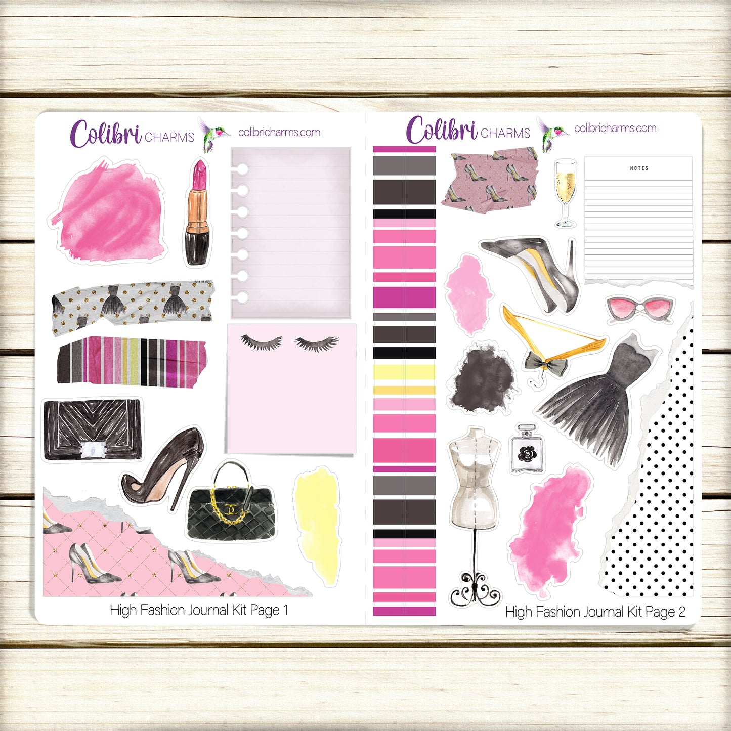 High Fashion Journal Kit, Couture Decor, Luxury Brand Planner Stickers, Bullet