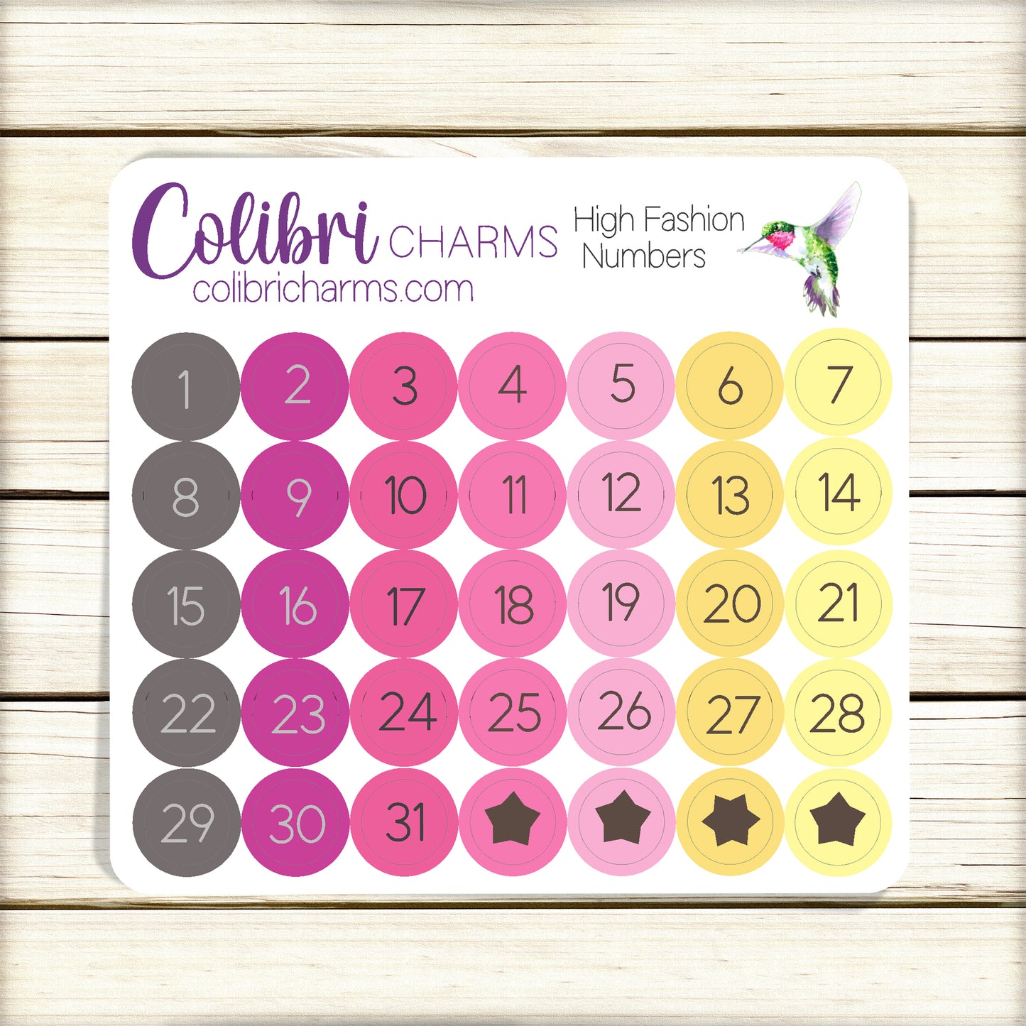 High Fashion Brushstroke Days of the Week Planner Stickers | Colorful Watercolor DOTW | Number Stickers | Date Dots