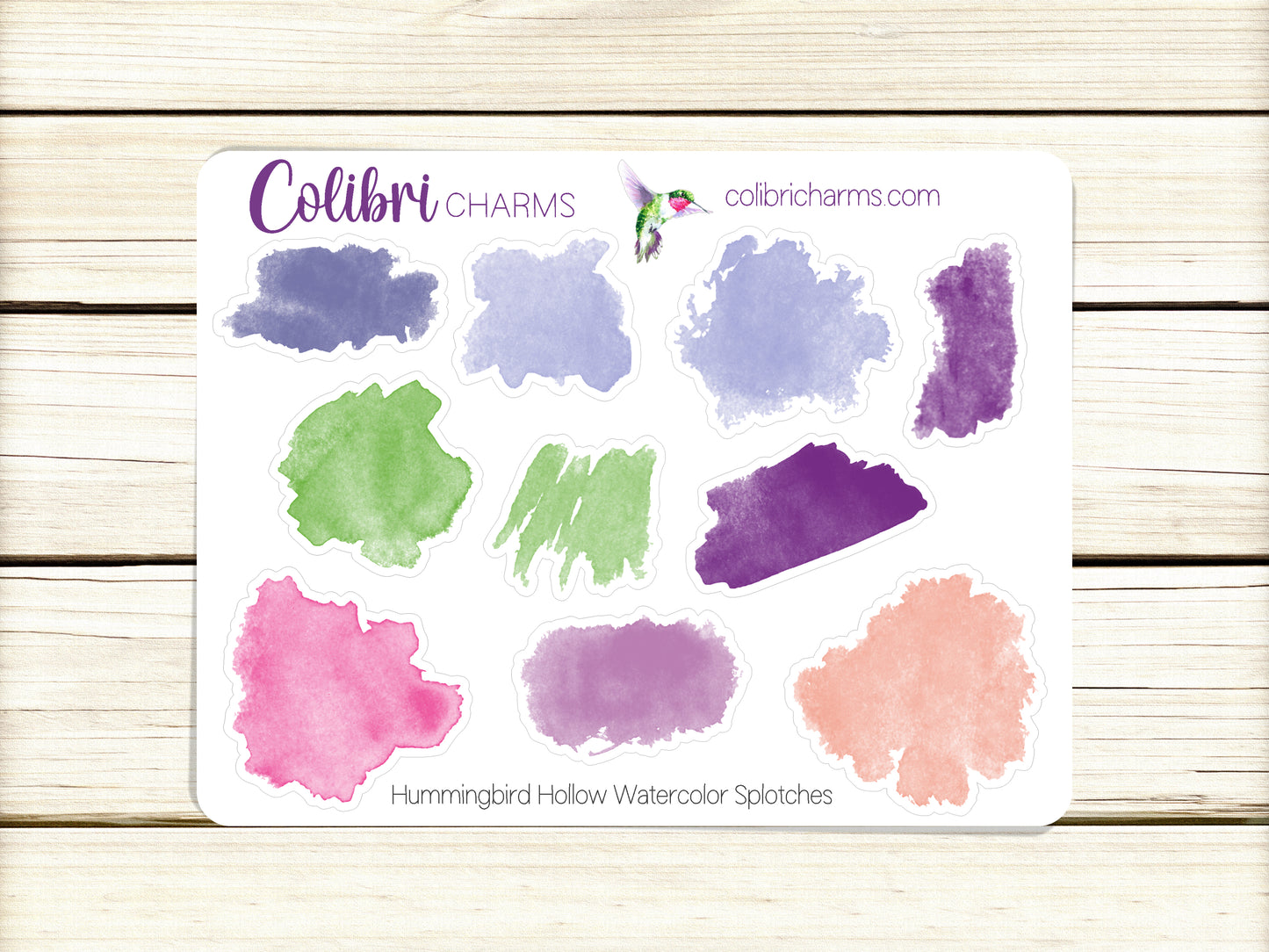 Hummingbird Hollow Watercolor Splotches Planner Stickers | Purple, Pink, Green, Peach Swatch Stickers | Seasonal Planner