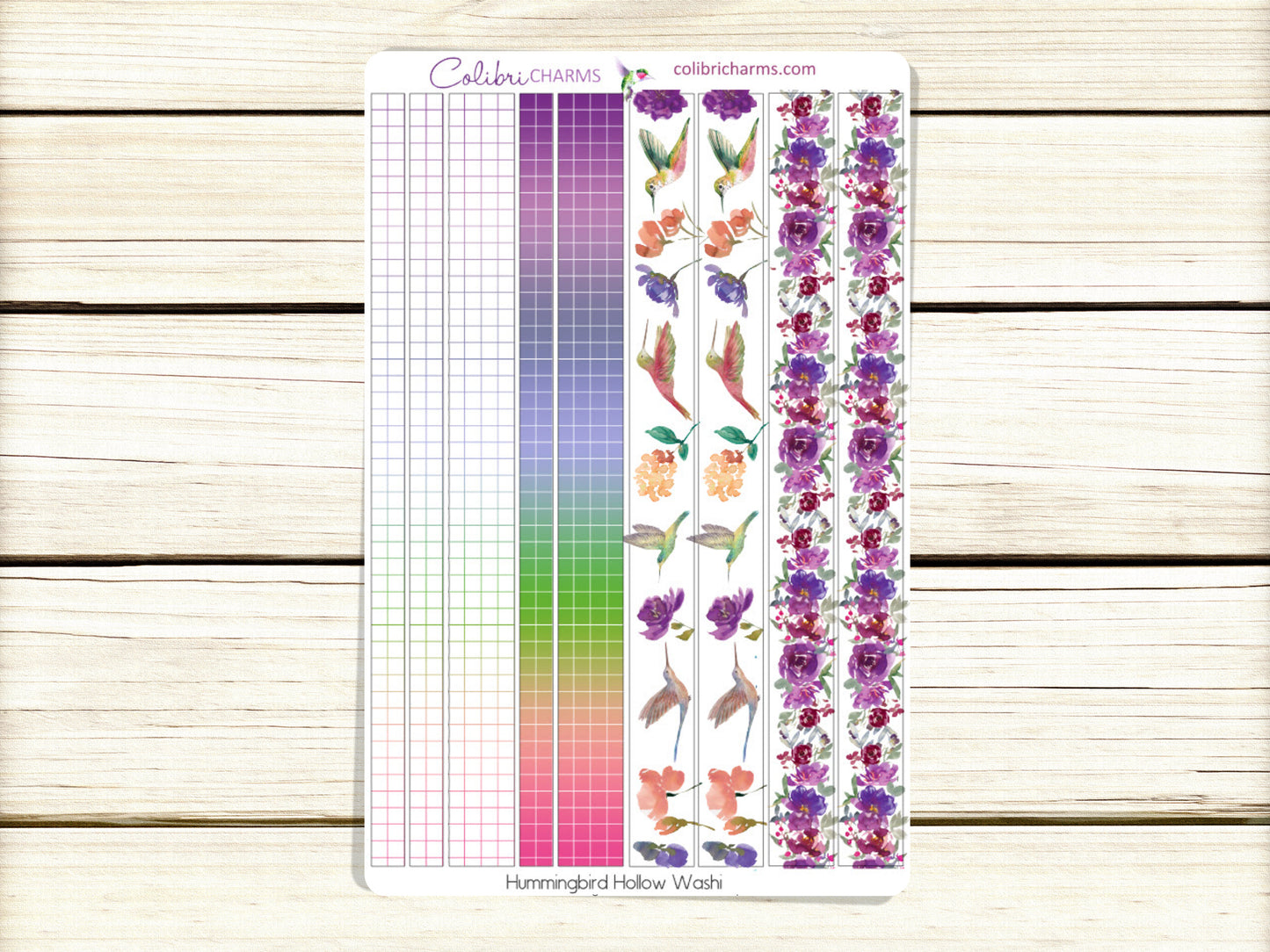 Hummingbird Hollow Washi Strip Stickers | Birds | Summer Vacation | Purple Planner Stickers | Seasonal Planner Stickers