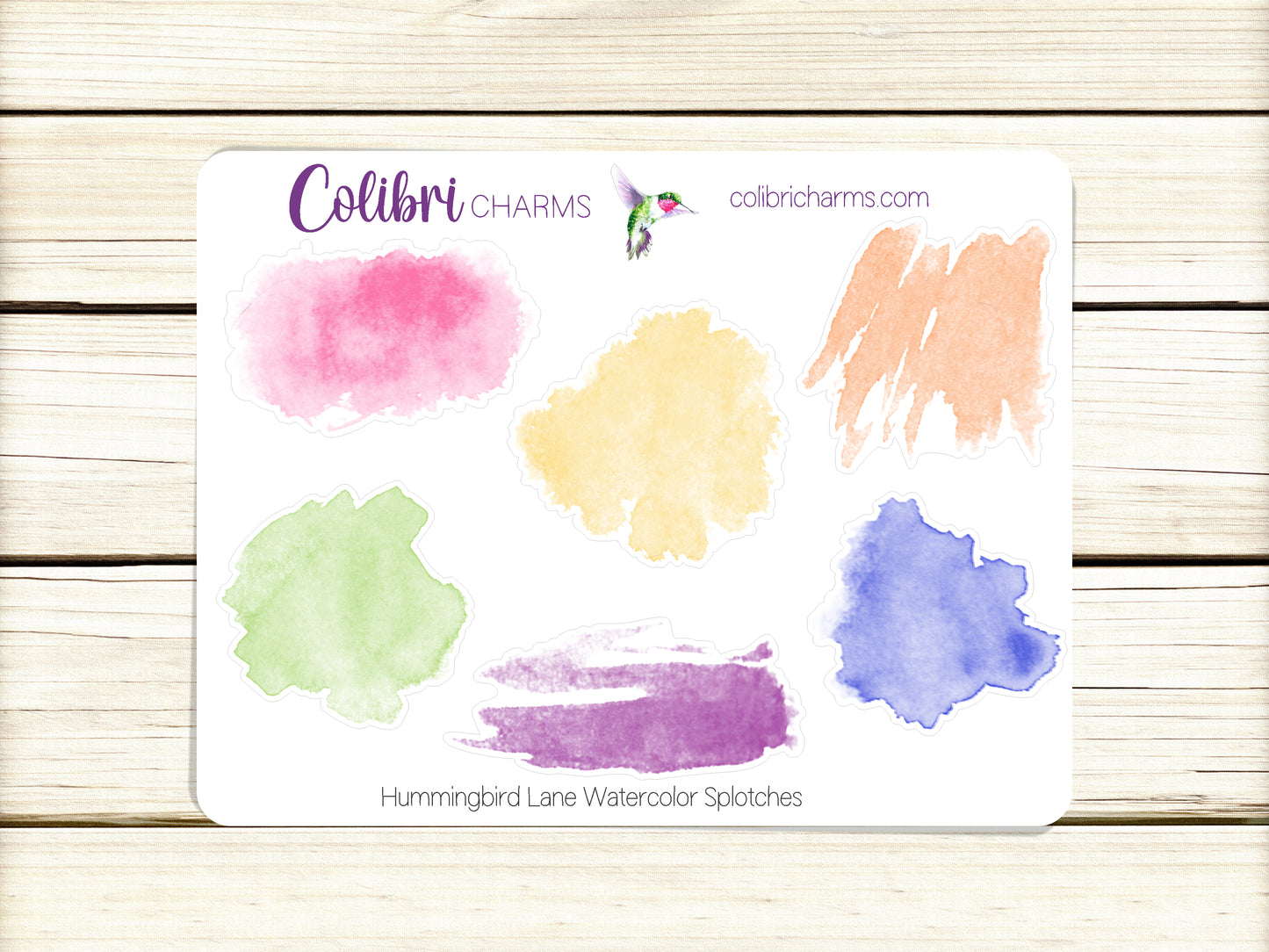 Hummingbird Lane Watercolor Splotches Planner Stickers | Bright Paint Swatch Stickers | Colorful Planner Stickers