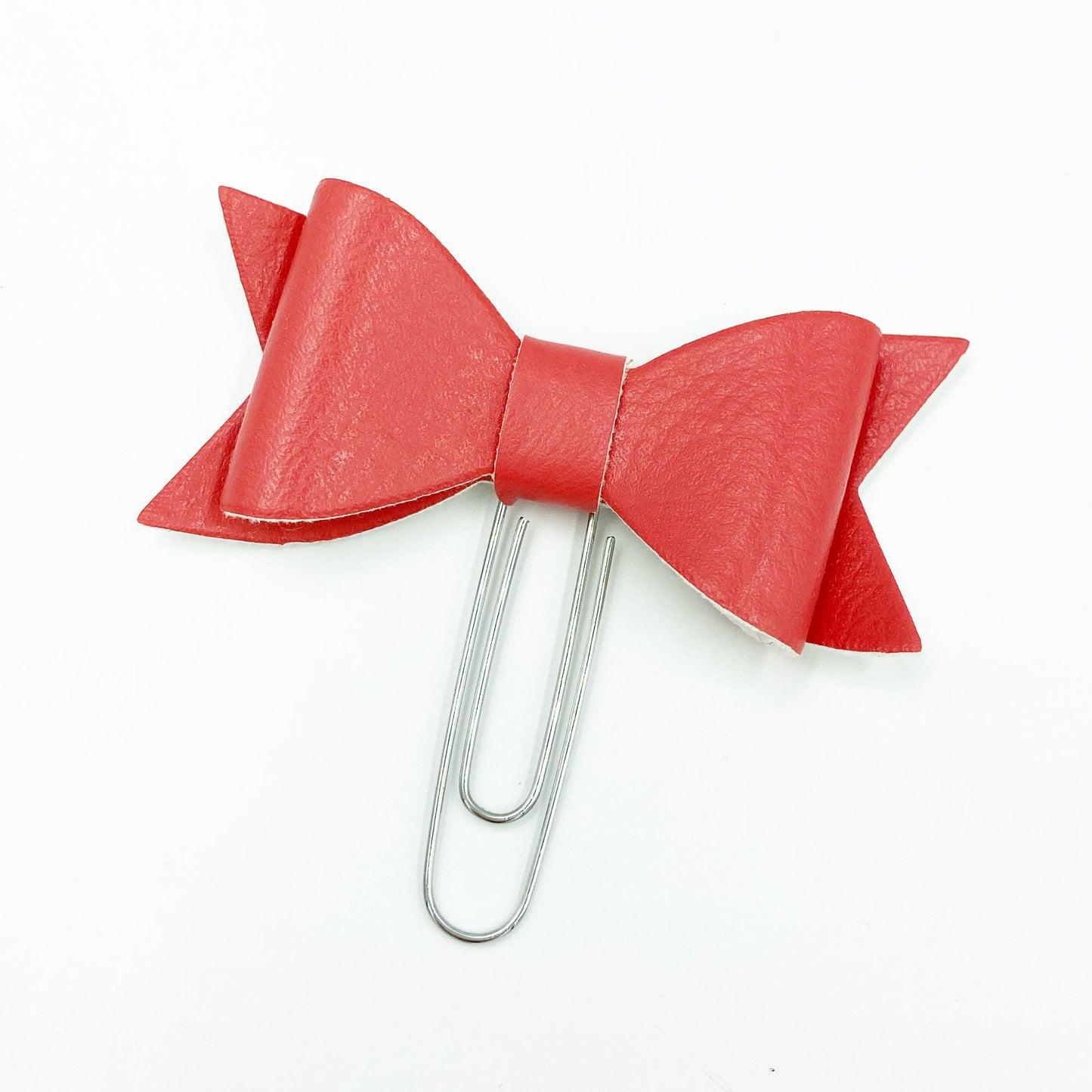 Coral Bow Clips | Colorful Clips | Faux Leather Planner Clip | Fabric Bow