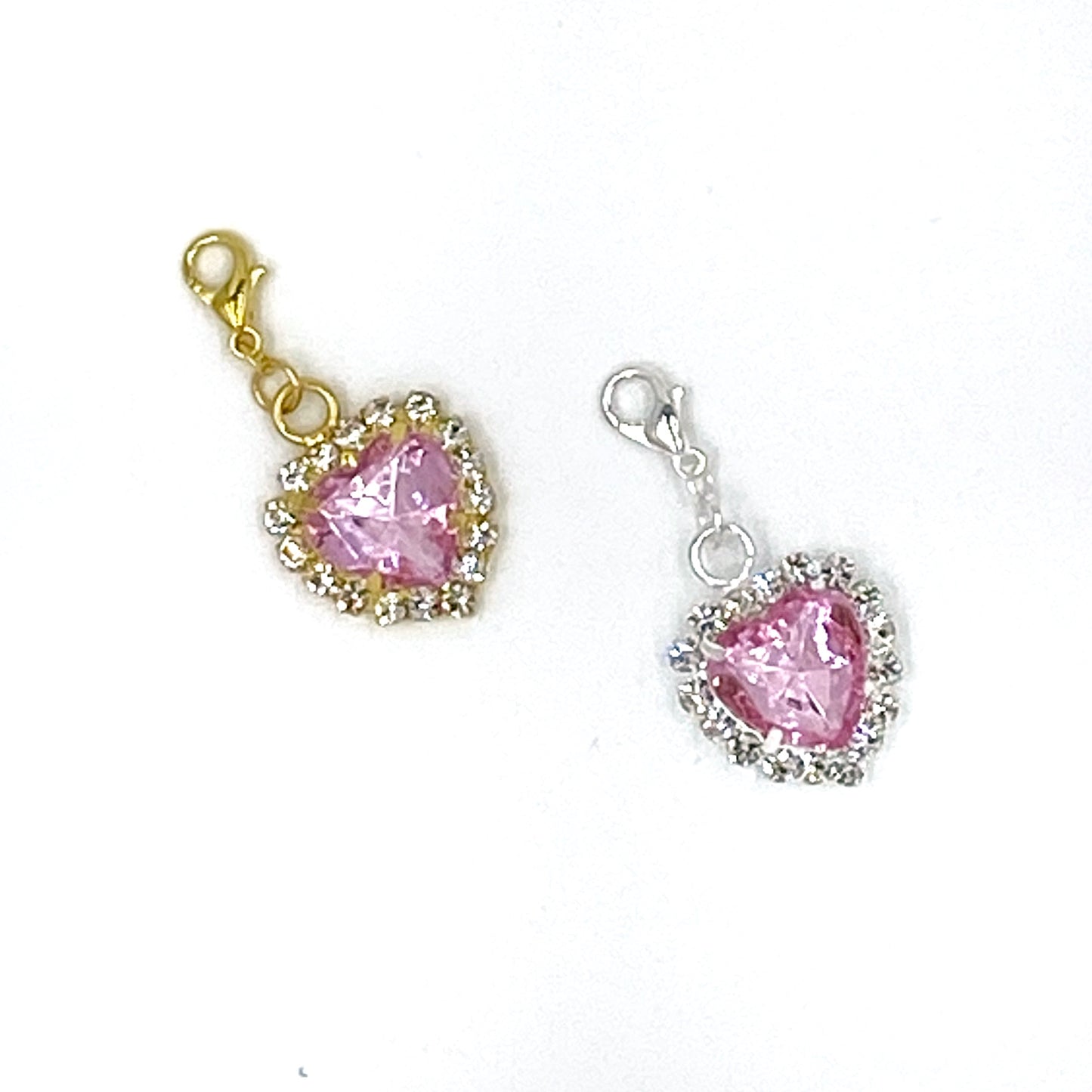 Pink Rhinestone Heart Charm, Valentine Clip, Rhinestone Stitch Marker, Progress Keeper
