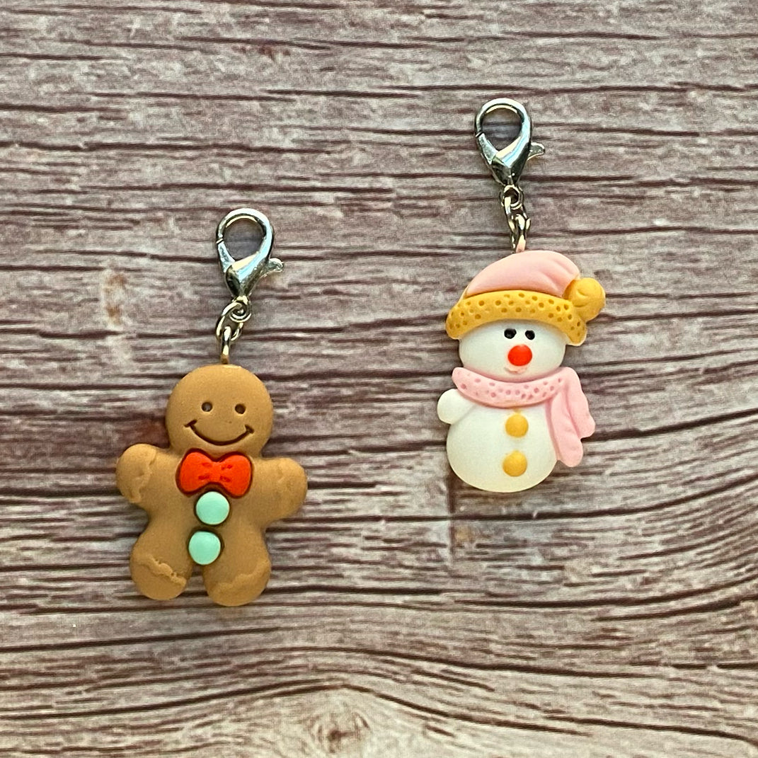 Snowman or Gingerbread Man Charm | Winter Bookmark | Cookie Clip | Snowy Stitch Marker | Progress Keeper | Counter