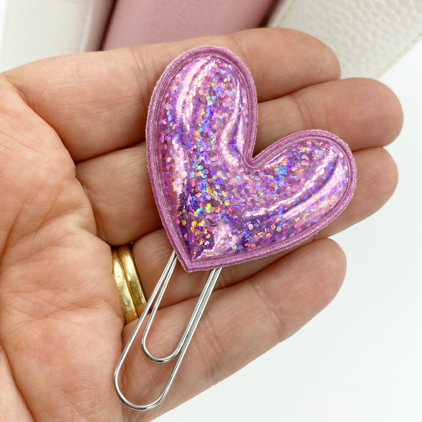 Holographic Heart Clip: Pink or Silver Planner Decoration